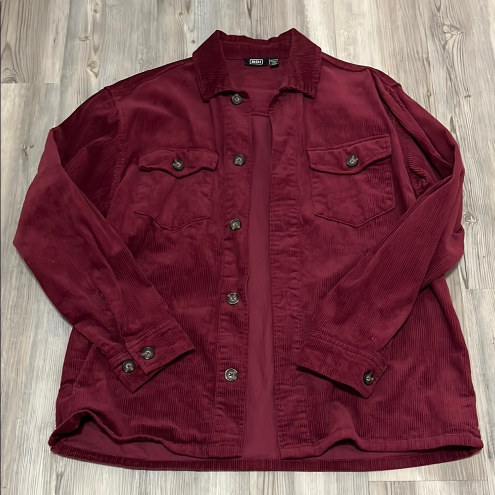 Burgundy Corduroy Button-Up Shirt